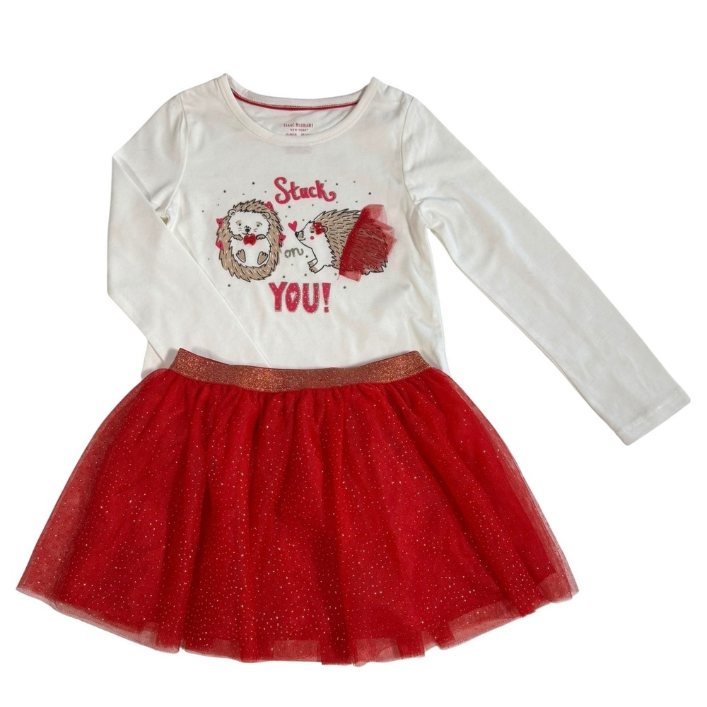 Isaac Mizrahi Girls Size 5/6 Stuck On You Red Tulle Skirt White Tshirt Set